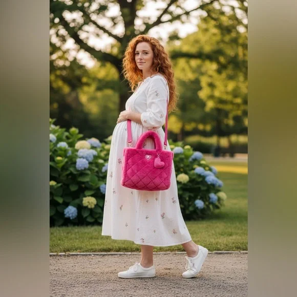 Juicy Couture Large Bag Pink Faux Fur Tote Bag w/ Crossbody Strap. So cute! 🩷 - Picture 11 of 12